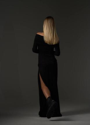 Плаття жіноче довге трикотажне, вечірнє коктейльне ошатне, чорне9 фото
