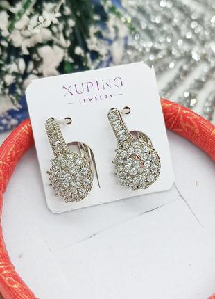 Серьги медсплав медзолото родиа, под серебро с камешками фианиты