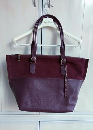 Кожаная сумка/ сумка шоппер/ бордовая кожаная сумка/жаная сумка