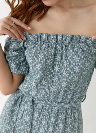 Літнє плаття міді з відкритими плечима — м'ятний колір, s (є розміри)4 фото