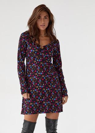 Коротке плаття з квітковим принтом top20ty — фуксія колір, s (є розміри)5 фото