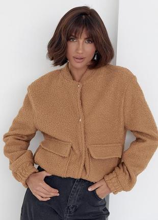 Женская куртка из букле на кнопках - коричневый цвет, l (есть размеры)7 фото