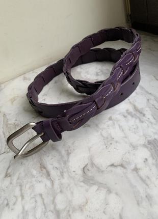 Кожаный  фиолетовый плетеный длинный ремень