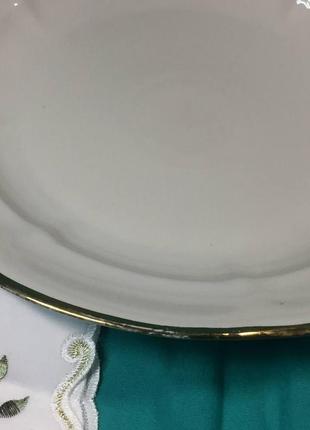 Тарелка фарфор белая с позолотой круглая глубокая барановка ø-304 мм. ссср н4005 винтаж3 фото