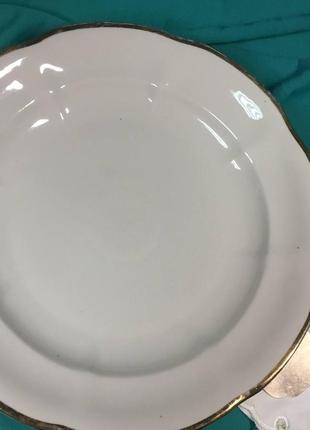 Тарелка фарфор белая с позолотой круглая глубокая барановка ø-304 мм. ссср н4005 винтаж4 фото