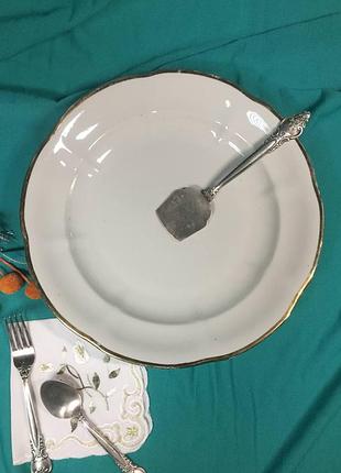 Тарелка фарфор белая с позолотой круглая глубокая барановка ø-304 мм. ссср н4005 винтаж