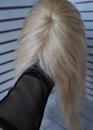 Накладка топпер макушка челка полупарик 100% натуральный волос3 фото