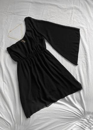 Повітряна шифонова чорна сукня з одним рукавом від graffic2 фото