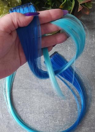 Кольорова прядка для волосся синьо- блакитна5 фото