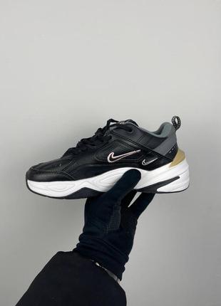 Женские черные кожаные кроссовки nike m2k tekno black pink logo ao3108-011