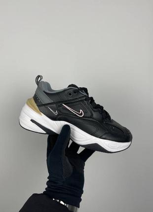 Женские черные кожаные кроссовки nike m2k tekno black pink logo ao3108-0115 фото