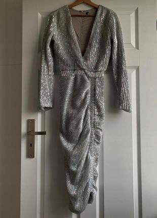 Распродажа платья lavish alice миди серебряное сияющее asos пайетки9 фото