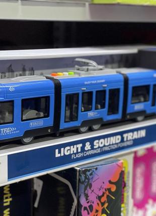 Игрушечный инерционный трамвай-гармошка 44см, поезд музыкальный  игрушка тролейбус, детская машинка
