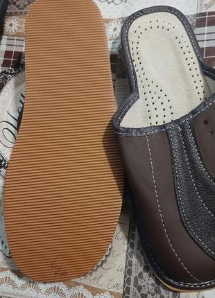 Тапочки мужские комнатные кожаные закрытый носок , коричневые, 40-46 размеры.3 фото