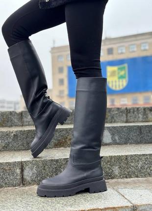 Шкіряні чоботи труби на овчині байці хутрі демі демісезонні зима осінні чобітки сапожки3 фото