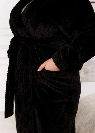 Халат жіночий теплий махровий, батал, чорний2 фото