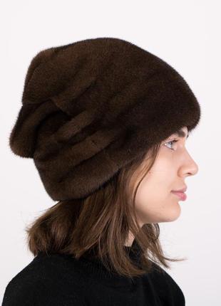 Модная женская норковая шапка кубанка3 фото