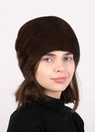 Модная женская норковая шапка кубанка2 фото