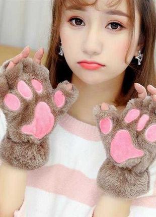Перчатки без пальцев лапы кошки, митенки кошачьих лапок, рукавицы лапы