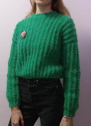 Свитер из мохера. укороченный свитер. вязаный свитер из мохера1 фото