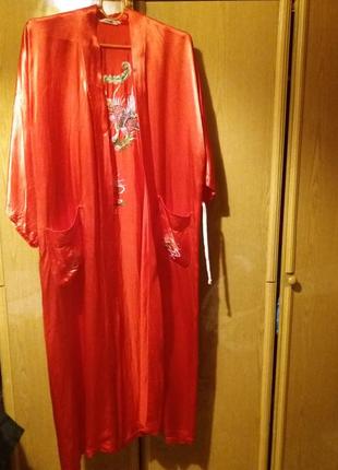 Халат женский кимоно красный атлас с вышивкой8 фото