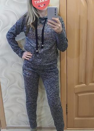 Теплий жіночий спортивний костюм з начосом con balmain xs (34-36)