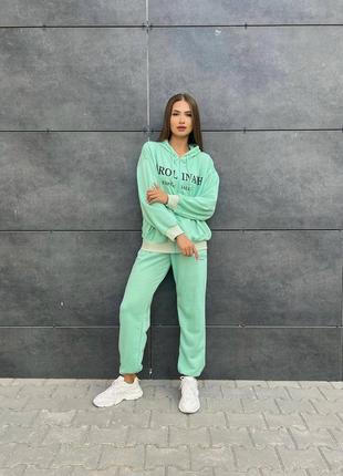 Костюм женский спортивный из двунитки петля xs/s/m/l/xl мята (зеленый), белый9 фото