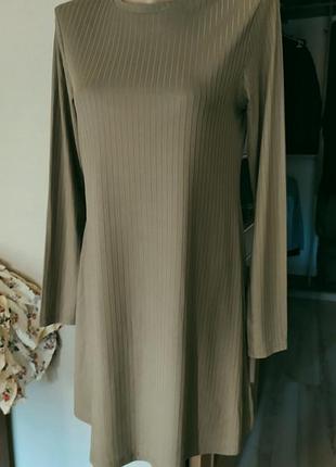 Натуральное платье -трапеция оливкового цвета primark