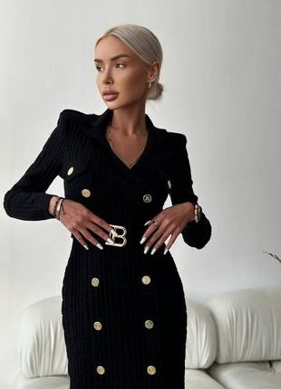 Сукня в стилі balmain Rot чорна міді з гудзиками поясом бандаж5 фото