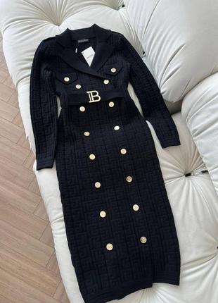 Сукня в стилі balmain Rot чорна міді з гудзиками поясом бандаж2 фото