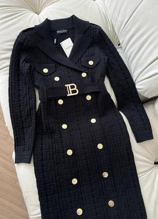 Сукня в стилі balmain Rot чорна міді з гудзиками поясом бандаж3 фото