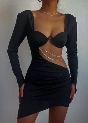 Сексуальное женское платье мини с украшениями с камнями