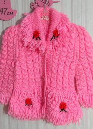 Розовая вязаная кофта hand made р. 12-18 мес