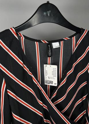 Укороченная блуза в полоску на запах с v-вырезом и резинкой внизу h&m🔥6 фото