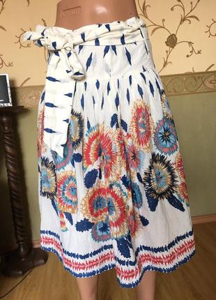 Спідниця котонова літня цікавий принт з пояском atmosphera