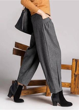 Классические брюки из шерсти широкие свободные брюки черные серые теплые стильные трендовые1 фото