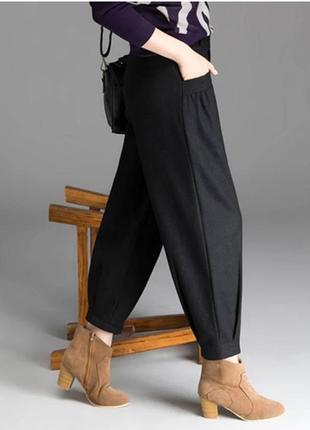 Классические брюки из шерсти широкие свободные брюки черные серые теплые стильные трендовые6 фото