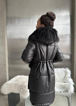 Пальто куртка женская теплая зимняя на зиму базовая без капюшона утепленная черная стеганая пуховик батал длинная5 фото