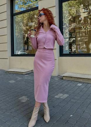 Трендовый стильный женский 🤍костюм 3-ка
 кофта, топ и юбка миди 🎀2 фото