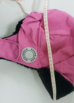 Nordbjorn шапкаушанка теплая зимняя девочке 6-7-8л 116-122-128см розовая с черным мехом8 фото