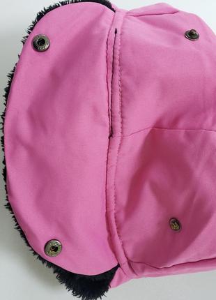 Nordbjorn шапкаушанка теплая зимняя девочке 6-7-8л 116-122-128см розовая с черным мехом9 фото