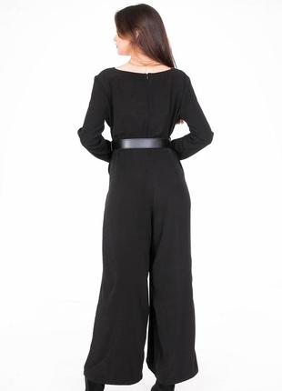 Комбинезон нарядный женский черный элегантный вечерний креп пояс и два кармана длинный актуаль 9000, 462 фото