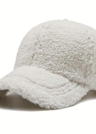 Черная белая теплая зимняя кепка тедди тедди баранец бейсболка бейзболка2 фото