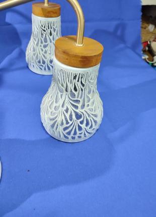 Велика люстра на стелю світильник на 5 лампочок плафон скляний з візерунком