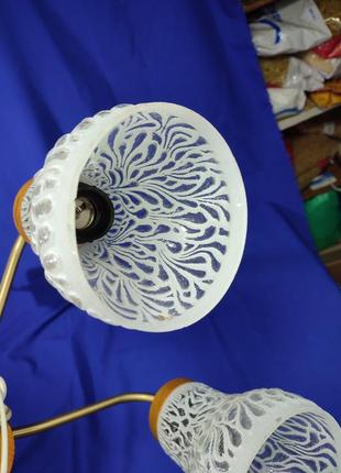 Велика люстра на стелю світильник на 5 лампочок плафон скляний з візерунком