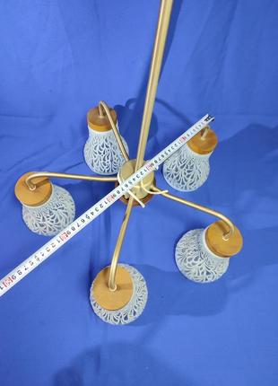 Велика люстра на стелю світильник на 5 лампочок плафон скляний з візерунком