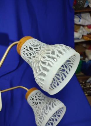 Велика люстра на стелю світильник на 5 лампочок плафон скляний з візерунком