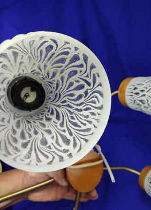 Велика люстра на стелю світильник на 5 лампочок плафон скляний з візерунком