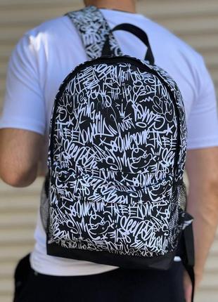 Чорний рюкзак з графіті з білим жіночий чоловічий шкільний спортивний для студентів6 фото
