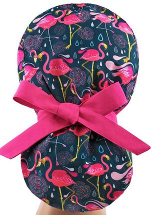 Медицинская шапочка шапка женская тканевая хлопковая многоразовая принт фламинго2 фото